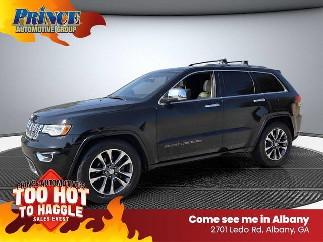 2018 Jeep Grand Cherokee Overland in Black — front three-quarter view